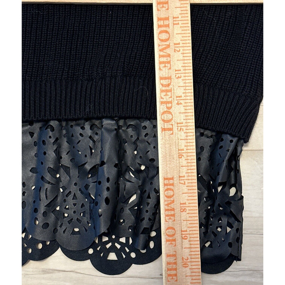 French Connection Women Small Sweater Irene Knit Laser Cut Faux Leather Black - Picture 10 of 10